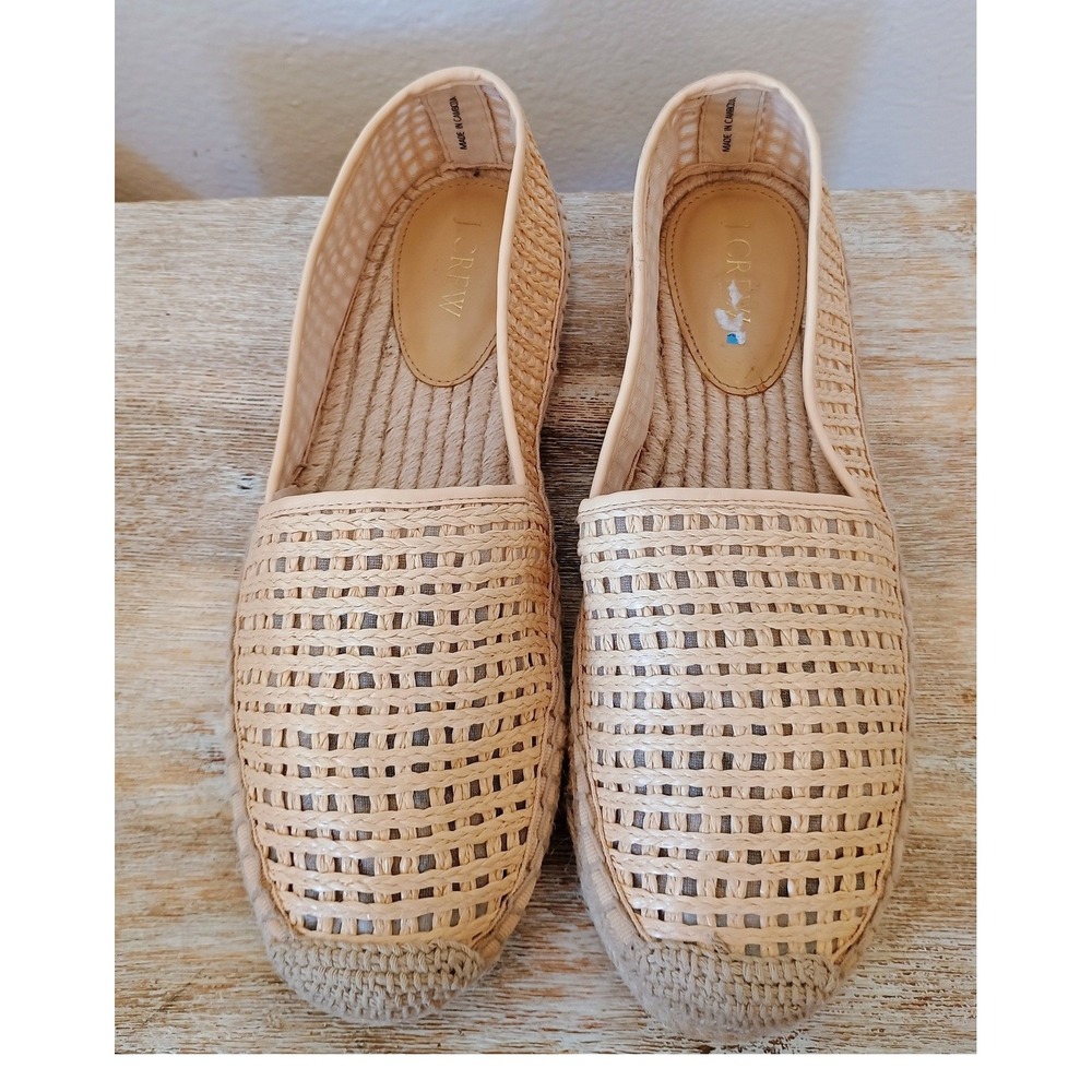 J.Crew WovenWomen's Espadrille Flats Beige Slip On Shoes Size 10 Comfort